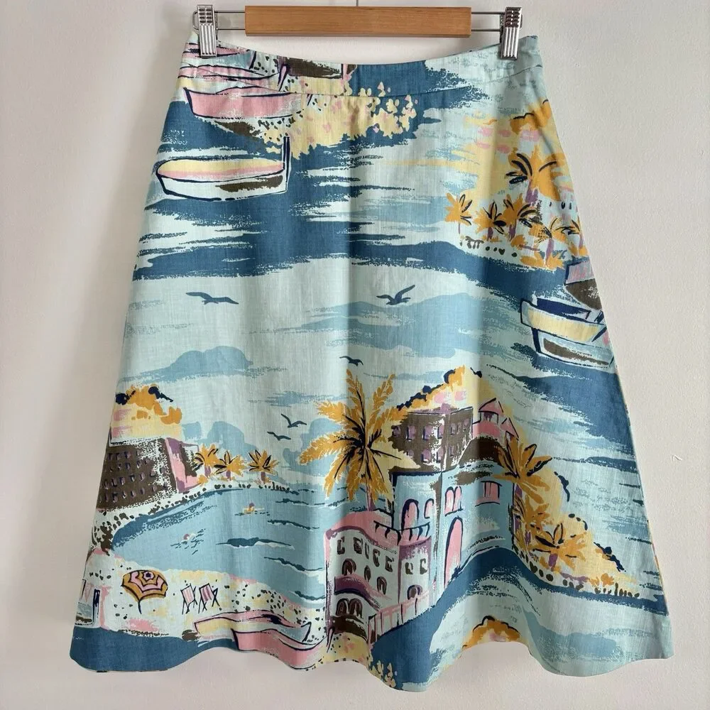Boden Nancy Riviera Novelty Print Skirt (Sz 6 Long) A-line Knee Length Europe - Picture 2 of 9